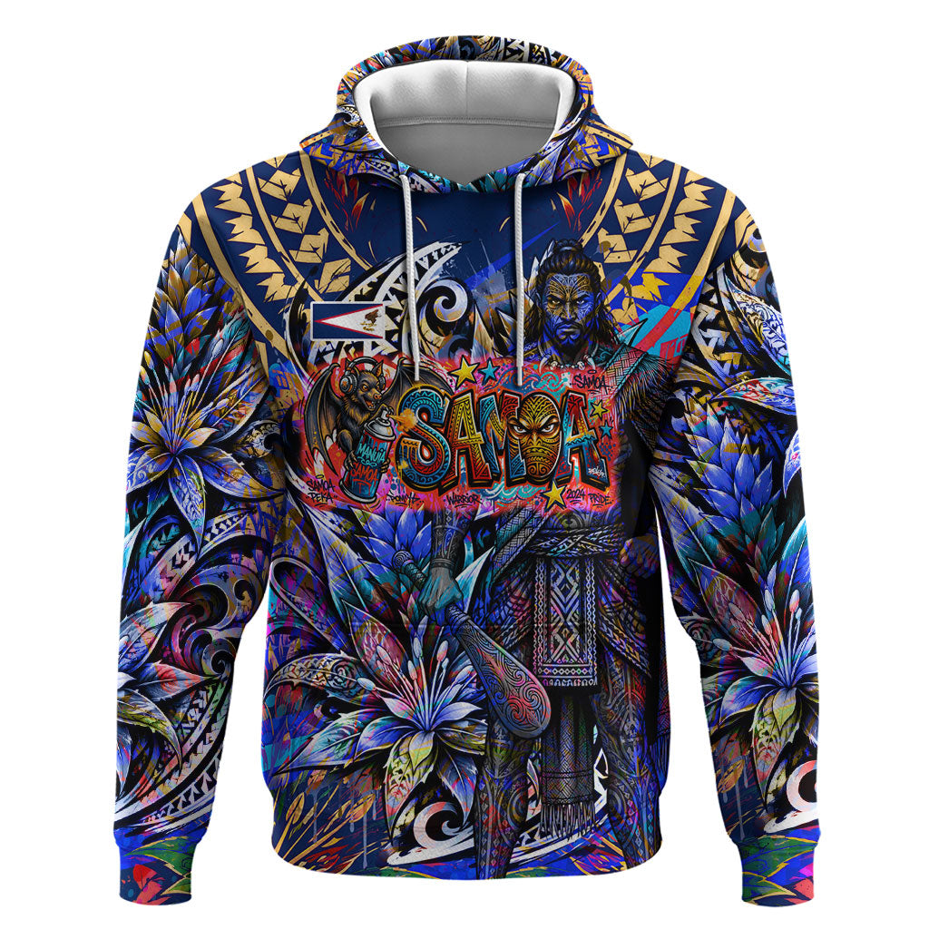 American Samoa Warrior Hoodie Polynesian Fruit Bat Talofa Urban Graffiti Street Art TS04 Pullover Hoodie Blue Yellow - Polynesian Pride