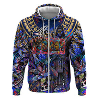 American Samoa Warrior Hoodie Polynesian Fruit Bat Talofa Urban Graffiti Street Art TS04 Zip Hoodie Blue Yellow - Polynesian Pride