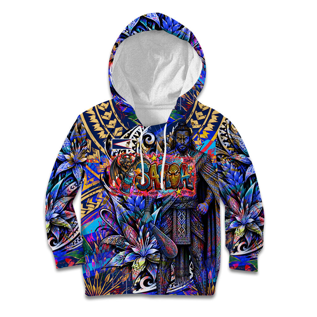 American Samoa Warrior Kid Hoodie Polynesian Fruit Bat Talofa Urban Graffiti Street Art TS04 Hoodie Blue Yellow - Polynesian Pride