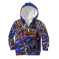 American Samoa Warrior Kid Hoodie Polynesian Fruit Bat Talofa Urban Graffiti Street Art TS04 Zip Hoodie Blue Yellow - Polynesian Pride