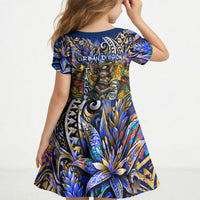 American Samoa Warrior Kid Short Sleeve Dress Polynesian Fruit Bat Talofa Urban Graffiti Street Art TS04 - Polynesian Pride