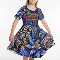 American Samoa Warrior Kid Short Sleeve Dress Polynesian Fruit Bat Talofa Urban Graffiti Street Art TS04 - Polynesian Pride