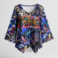American Samoa Warrior Kimono Sleeve Blouse Polynesian Fruit Bat Talofa Urban Graffiti Street Art TS04 Female Blue Yellow - Polynesian Pride