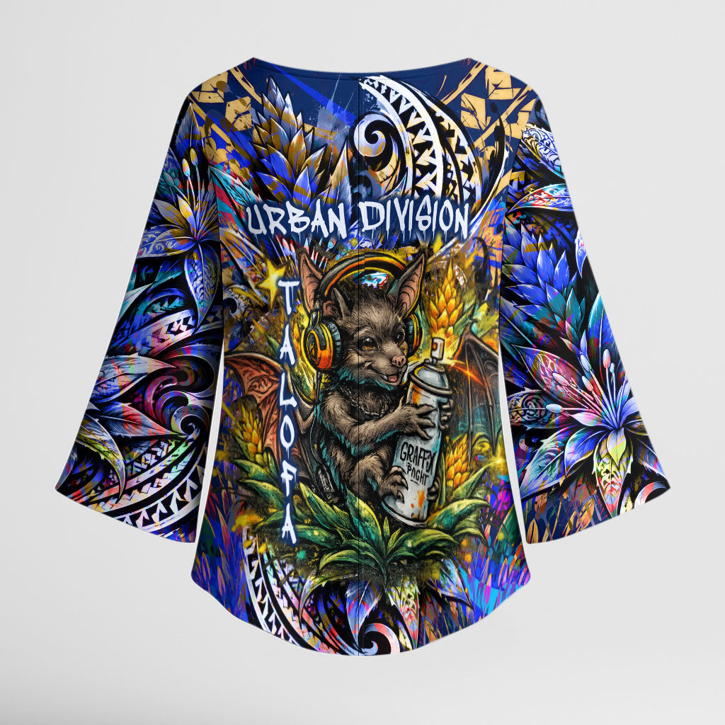 American Samoa Warrior Kimono Sleeve Blouse Polynesian Fruit Bat Talofa Urban Graffiti Street Art TS04 - Polynesian Pride