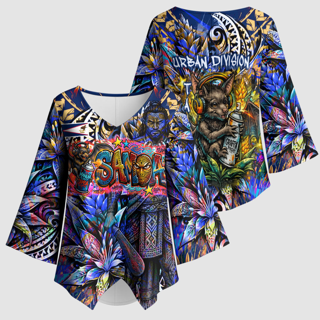 American Samoa Warrior Kimono Sleeve Blouse Polynesian Fruit Bat Talofa Urban Graffiti Street Art TS04 - Polynesian Pride