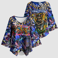 American Samoa Warrior Kimono Sleeve Blouse Polynesian Fruit Bat Talofa Urban Graffiti Street Art TS04 - Polynesian Pride