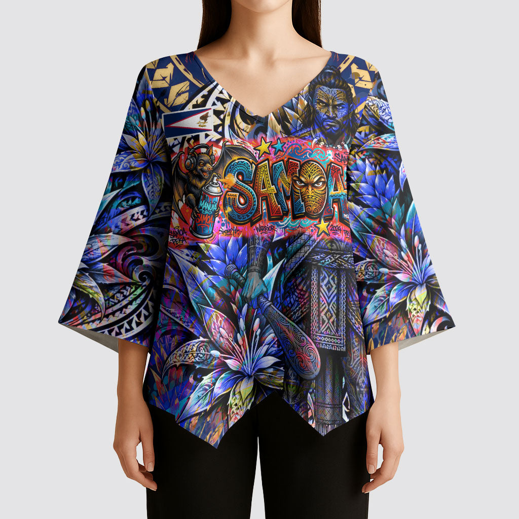 American Samoa Warrior Kimono Sleeve Blouse Polynesian Fruit Bat Talofa Urban Graffiti Street Art TS04 - Polynesian Pride