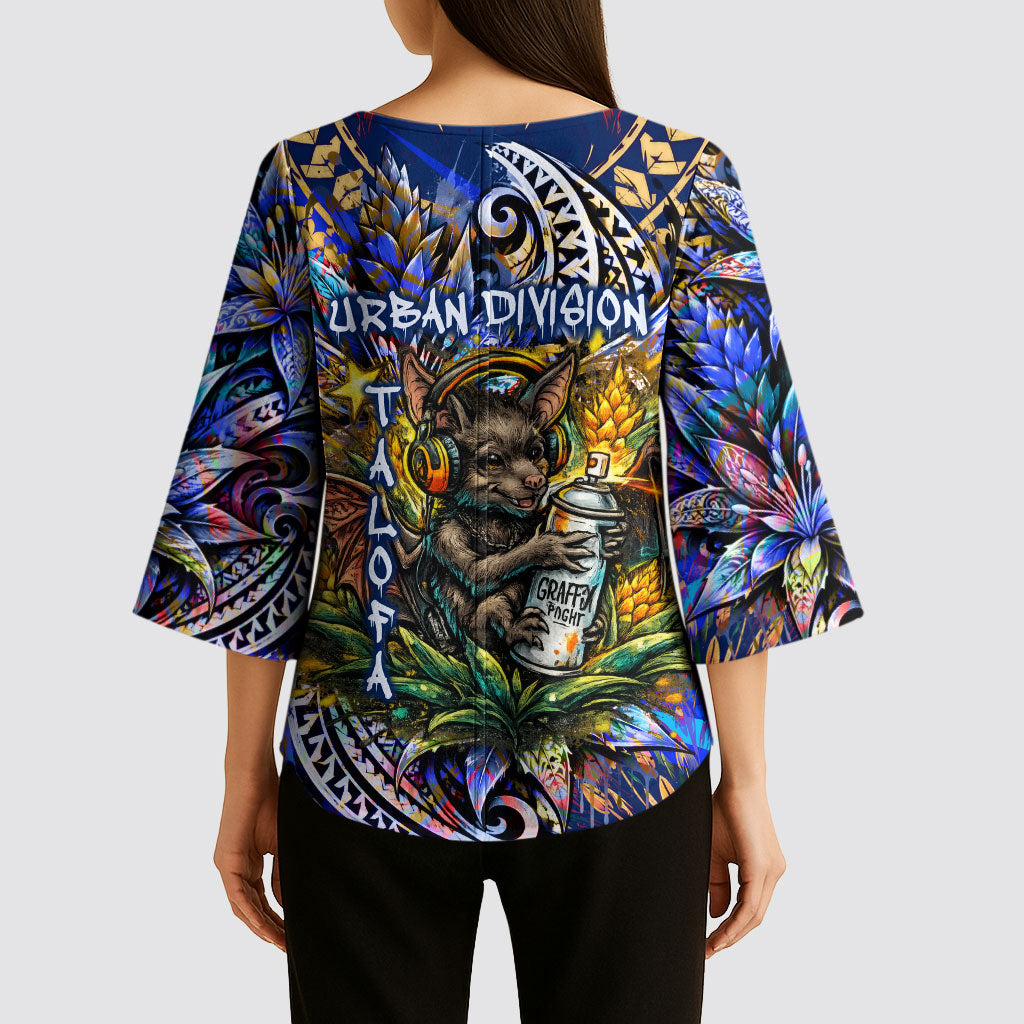 American Samoa Warrior Kimono Sleeve Blouse Polynesian Fruit Bat Talofa Urban Graffiti Street Art TS04 - Polynesian Pride