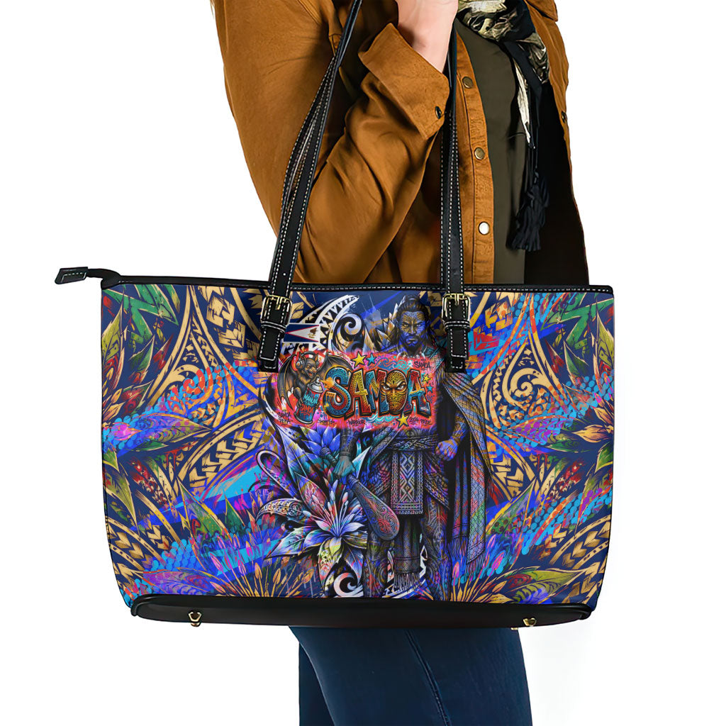 American Samoa Warrior Leather Tote Bag Polynesian Fruit Bat Talofa Urban Graffiti Street Art TS04 - Polynesian Pride