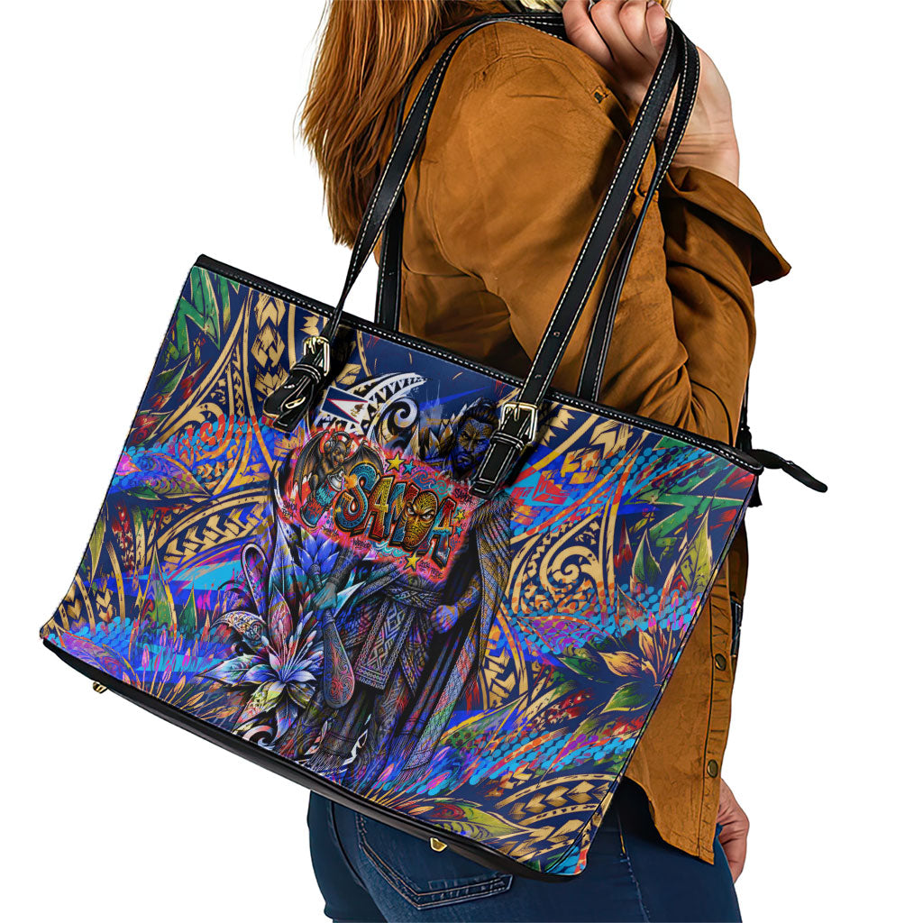 American Samoa Warrior Leather Tote Bag Polynesian Fruit Bat Talofa Urban Graffiti Street Art TS04 - Polynesian Pride