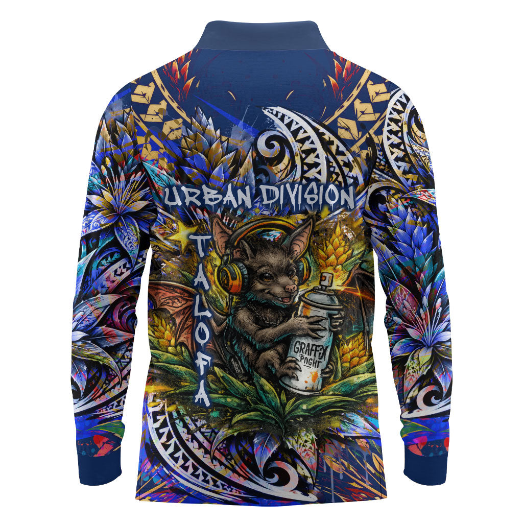American Samoa Warrior Long Sleeve Polo Shirt Polynesian Fruit Bat Talofa Urban Graffiti Street Art TS04 - Polynesian Pride