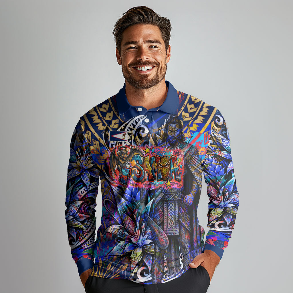 American Samoa Warrior Long Sleeve Polo Shirt Polynesian Fruit Bat Talofa Urban Graffiti Street Art TS04 - Polynesian Pride