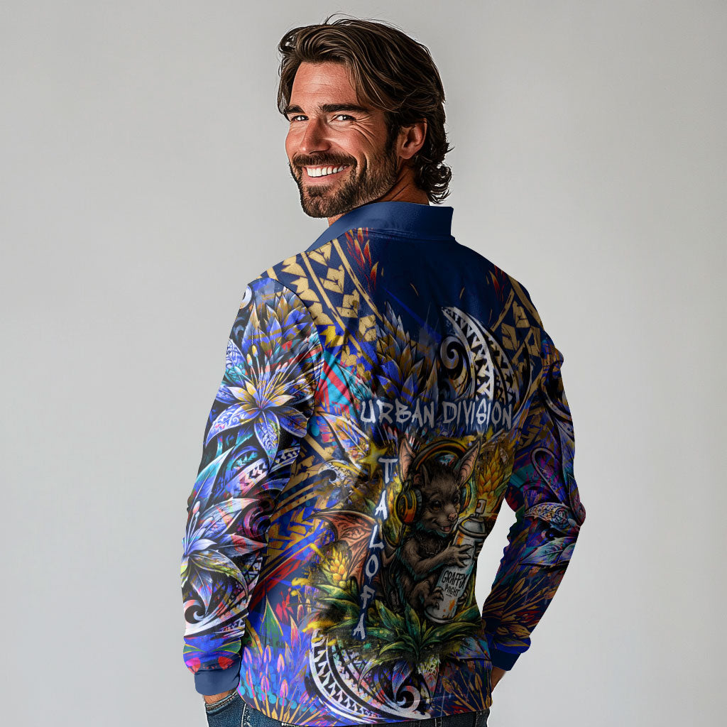 American Samoa Warrior Long Sleeve Polo Shirt Polynesian Fruit Bat Talofa Urban Graffiti Street Art TS04 - Polynesian Pride