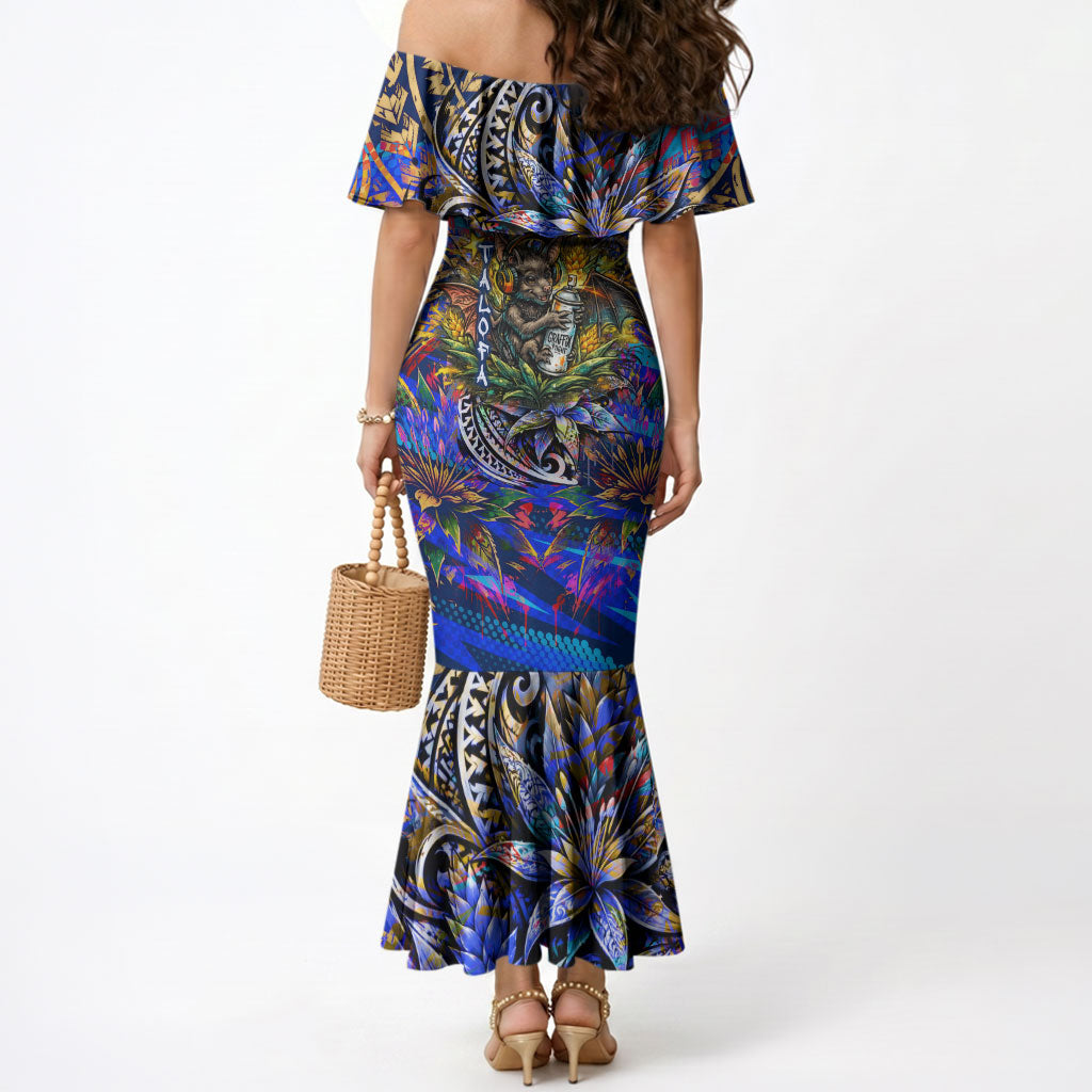 American Samoa Warrior Mermaid Dress Polynesian Fruit Bat Talofa Urban Graffiti Street Art TS04 - Polynesian Pride