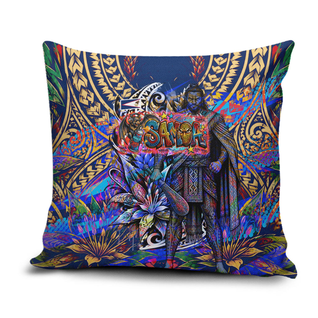 American Samoa Warrior Pillow Cover Polynesian Fruit Bat Talofa Urban Graffiti Street Art TS04 Blue Yellow - Polynesian Pride