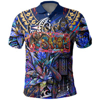 American Samoa Warrior Polo Shirt Polynesian Fruit Bat Talofa Urban Graffiti Street Art TS04 Blue Yellow - Polynesian Pride