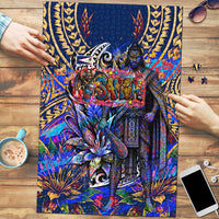 American Samoa Warrior Puzzle Polynesian Fruit Bat Talofa Urban Graffiti Street Art TS04 Blue Yellow - Polynesian Pride