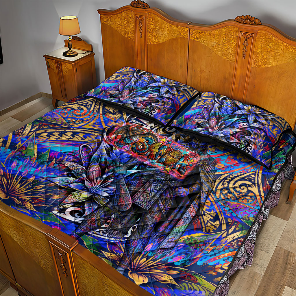 American Samoa Warrior Quilt Bed Set Polynesian Fruit Bat Talofa Urban Graffiti Street Art TS04 - Polynesian Pride