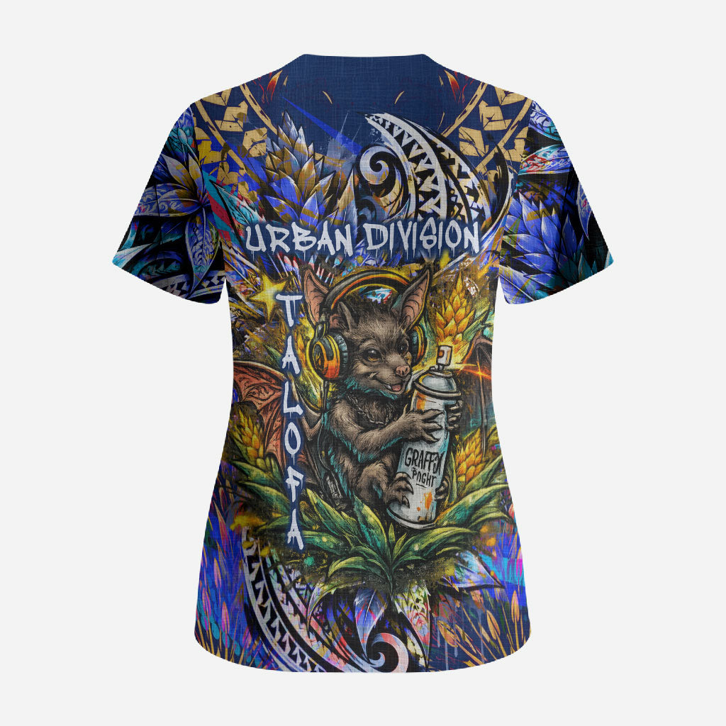 American Samoa Warrior Scrub Top Polynesian Fruit Bat Talofa Urban Graffiti Street Art TS04 - Polynesian Pride