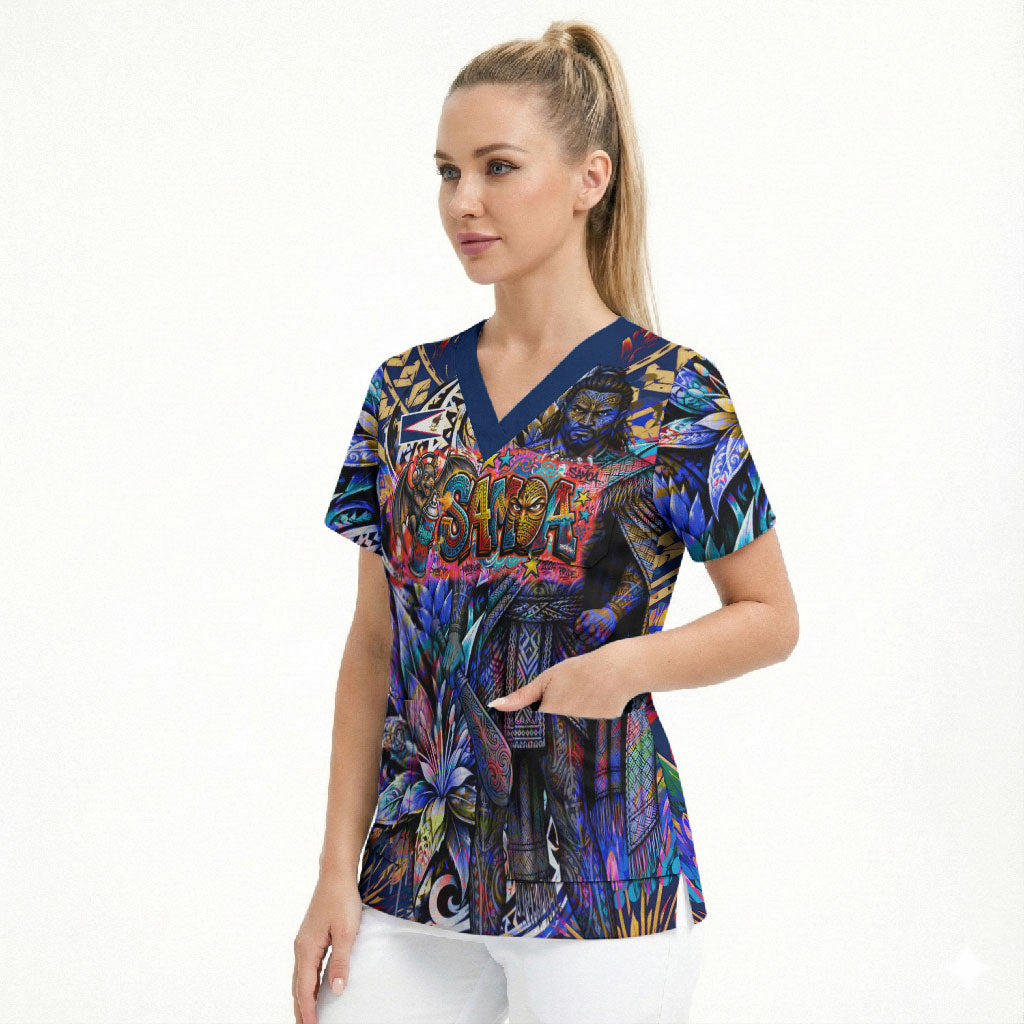 American Samoa Warrior Scrub Top Polynesian Fruit Bat Talofa Urban Graffiti Street Art TS04 - Polynesian Pride