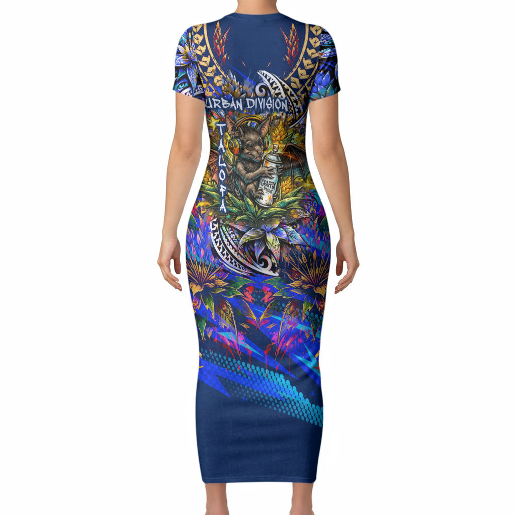 American Samoa Warrior Short Sleeve Bodycon Dress Polynesian Fruit Bat Talofa Urban Graffiti Street Art TS04 - Polynesian Pride