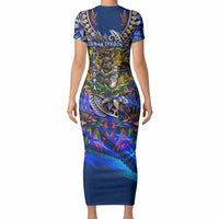 American Samoa Warrior Short Sleeve Bodycon Dress Polynesian Fruit Bat Talofa Urban Graffiti Street Art TS04 - Polynesian Pride