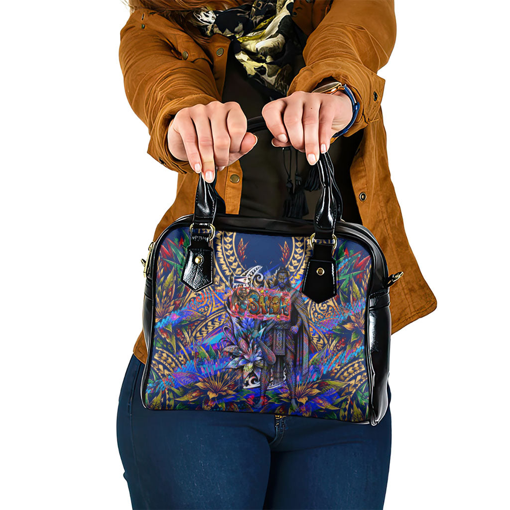 American Samoa Warrior Shoulder Handbag Polynesian Fruit Bat Talofa Urban Graffiti Street Art TS04 One Size Blue Yellow - Polynesian Pride