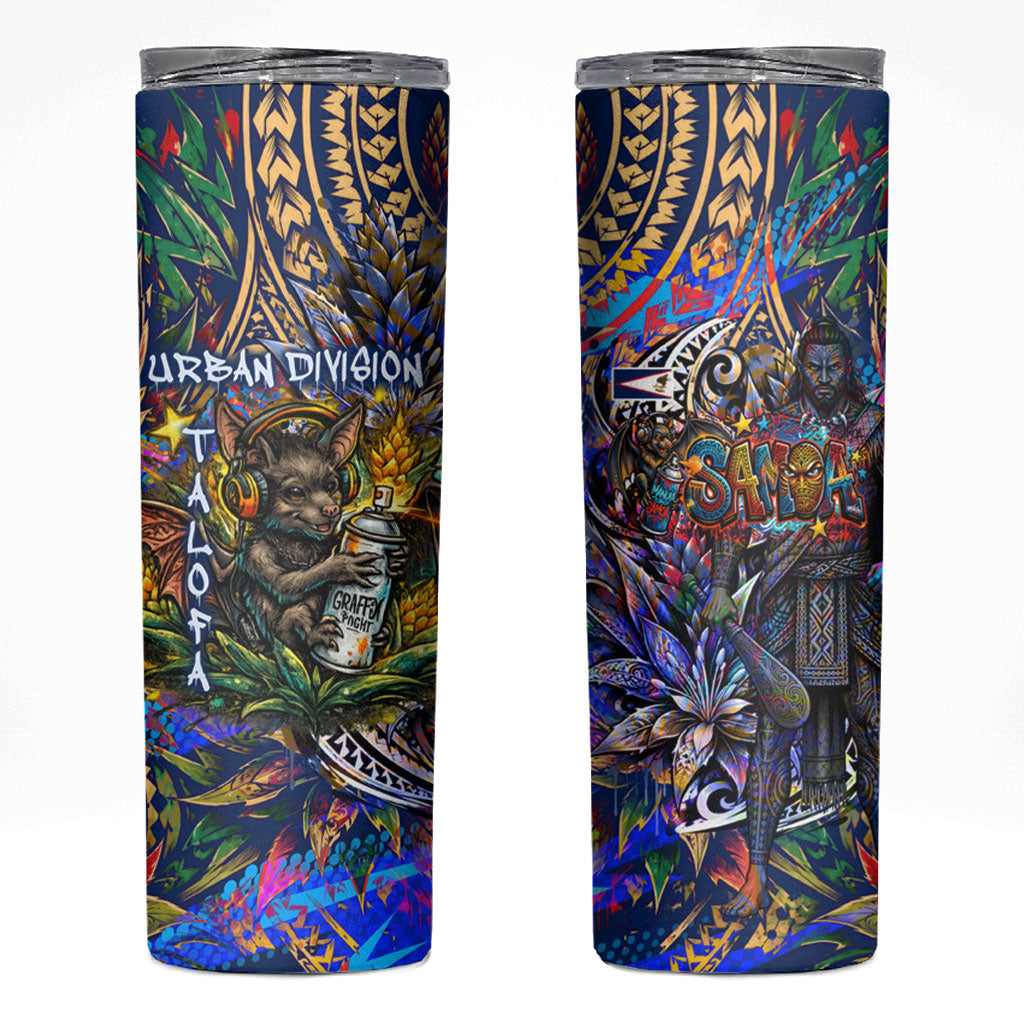 American Samoa Warrior Skinny Tumbler Polynesian Fruit Bat Talofa Urban Graffiti Street Art TS04 Blue Yellow - Polynesian Pride