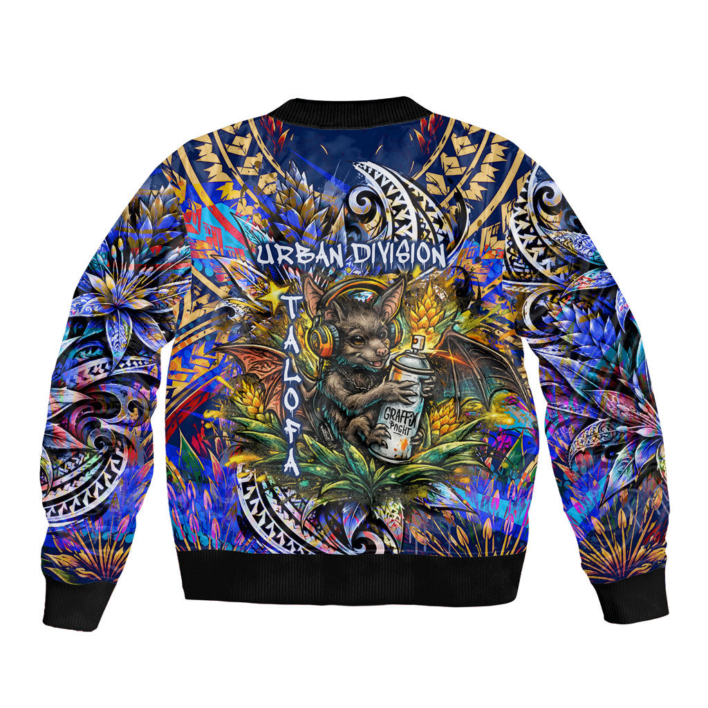 American Samoa Warrior Sleeve Zip Bomber Jacket Polynesian Fruit Bat Talofa Urban Graffiti Street Art TS04 - Polynesian Pride