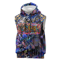 American Samoa Warrior Sleeveless Hoodie Polynesian Fruit Bat Talofa Urban Graffiti Street Art TS04 Blue Yellow - Polynesian Pride