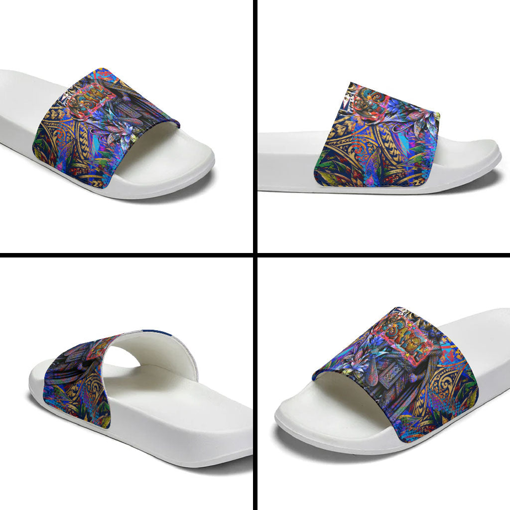 American Samoa Warrior Slide Sandals Polynesian Fruit Bat Talofa Urban Graffiti Street Art TS04 - Polynesian Pride