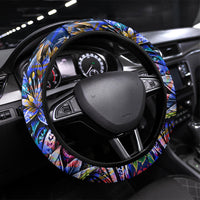 American Samoa Warrior Steering Wheel Cover Polynesian Fruit Bat Talofa Urban Graffiti Street Art TS04 Universal Fit Blue Yellow - Polynesian Pride