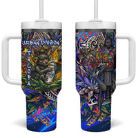 American Samoa Warrior Tumbler With Handle Polynesian Fruit Bat Talofa Urban Graffiti Street Art TS04 One Size: 40 oz Blue Yellow - Polynesian Pride
