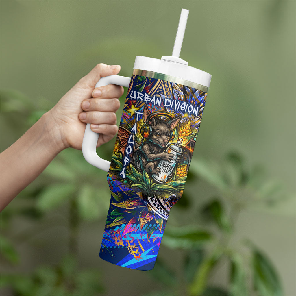 American Samoa Warrior Tumbler With Handle Polynesian Fruit Bat Talofa Urban Graffiti Street Art TS04 - Polynesian Pride