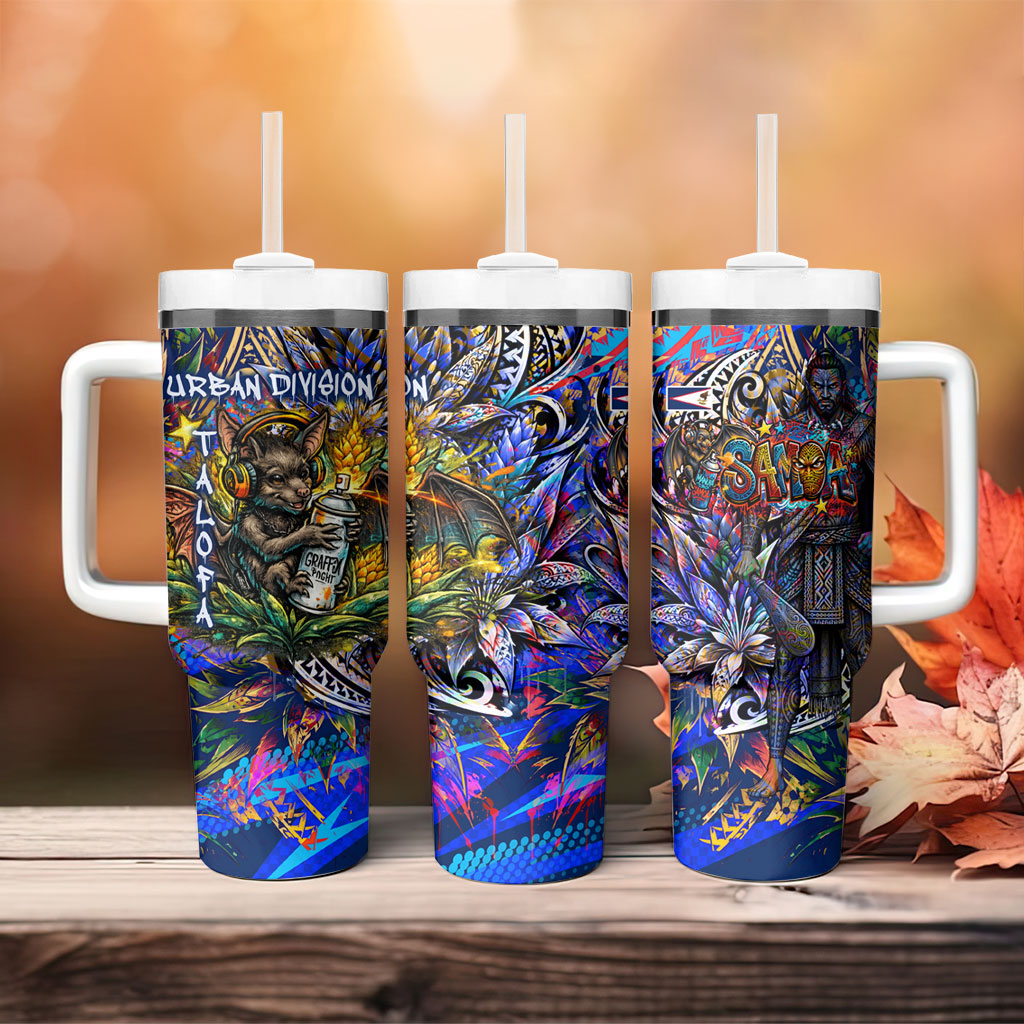 American Samoa Warrior Tumbler With Handle Polynesian Fruit Bat Talofa Urban Graffiti Street Art TS04 - Polynesian Pride