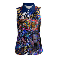 American Samoa Warrior Women Sleeveless Polo Shirt Polynesian Fruit Bat Talofa Urban Graffiti Street Art TS04 Female Blue Yellow - Polynesian Pride