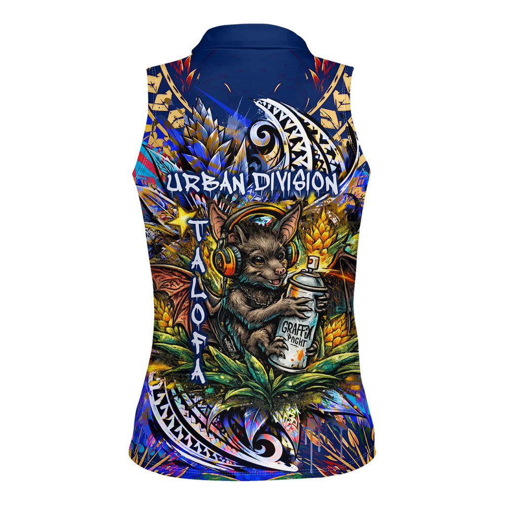 American Samoa Warrior Women Sleeveless Polo Shirt Polynesian Fruit Bat Talofa Urban Graffiti Street Art TS04 - Polynesian Pride