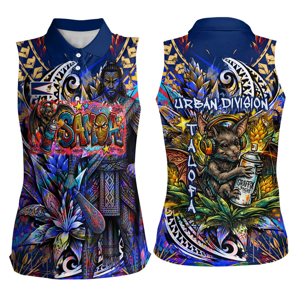 American Samoa Warrior Women Sleeveless Polo Shirt Polynesian Fruit Bat Talofa Urban Graffiti Street Art TS04 - Polynesian Pride