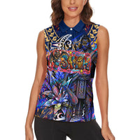 American Samoa Warrior Women Sleeveless Polo Shirt Polynesian Fruit Bat Talofa Urban Graffiti Street Art TS04 - Polynesian Pride