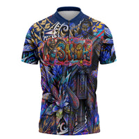 American Samoa Warrior Zipper Polo Shirt Polynesian Fruit Bat Talofa Urban Graffiti Street Art TS04 Blue Yellow - Polynesian Pride