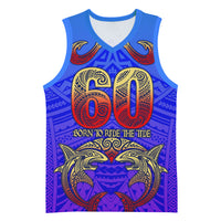 Personalized Polynesian 60th Birthday Basketball Jersey Polynesian Tribal Art Vintage Ocean Pattern TS04 Unisex Blue Yellow - Polynesian Pride