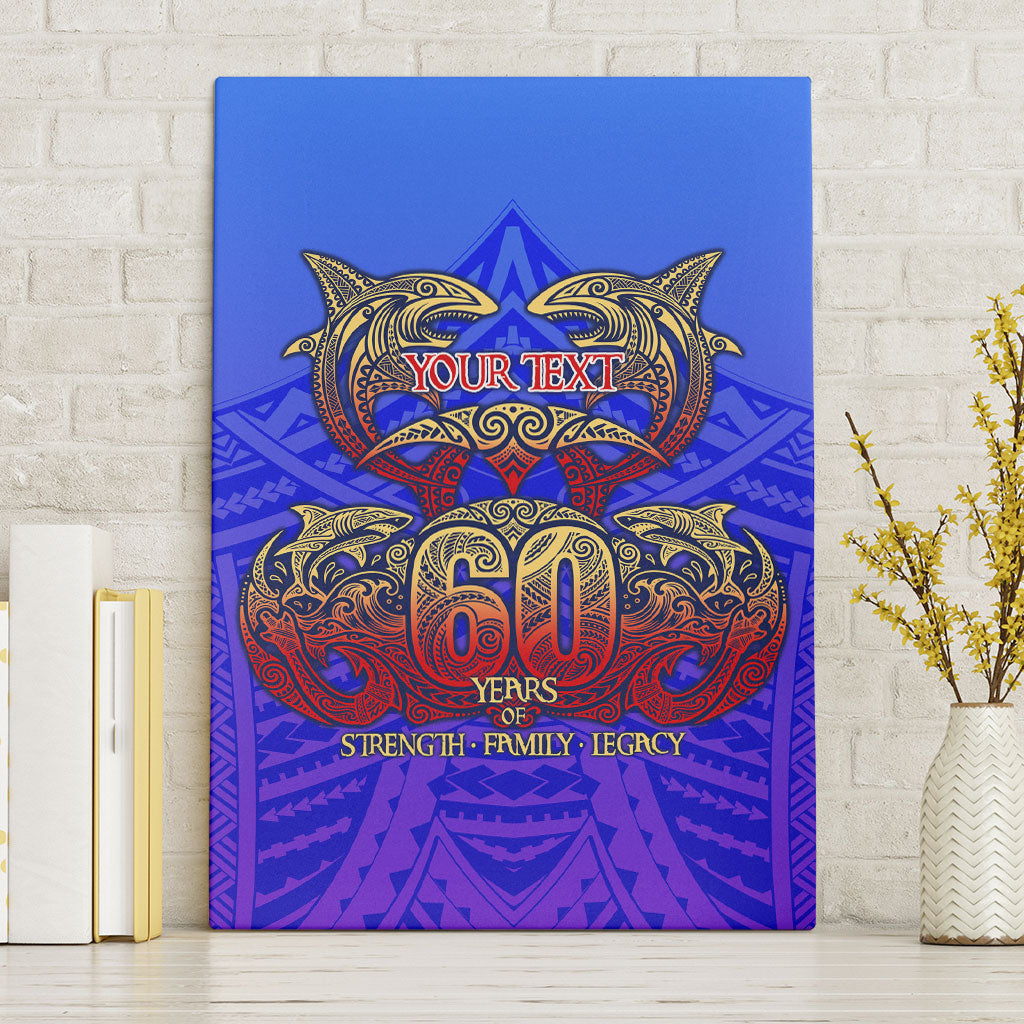 Personalized Polynesian 60th Birthday Canvas Wall Art Polynesian Tribal Art Vintage Ocean Pattern TS04 Without Frame Blue Yellow - Polynesian Pride