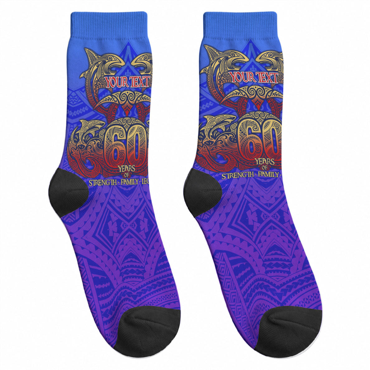 Personalized Polynesian 60th Birthday Crew Socks Polynesian Tribal Art Vintage Ocean Pattern TS04 - Polynesian Pride