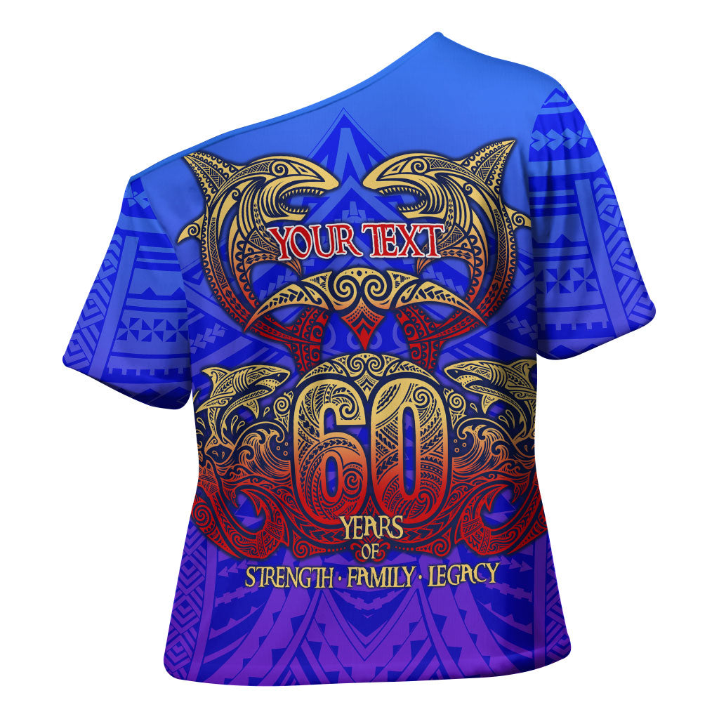 Personalized Polynesian 60th Birthday Cross Shoulder Shirt Polynesian Tribal Art Vintage Ocean Pattern TS04 - Polynesian Pride