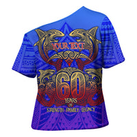 Personalized Polynesian 60th Birthday Cross Shoulder Shirt Polynesian Tribal Art Vintage Ocean Pattern TS04 - Polynesian Pride