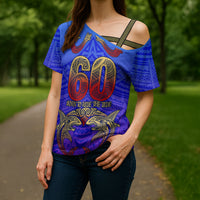 Personalized Polynesian 60th Birthday Cross Shoulder Shirt Polynesian Tribal Art Vintage Ocean Pattern TS04 - Polynesian Pride