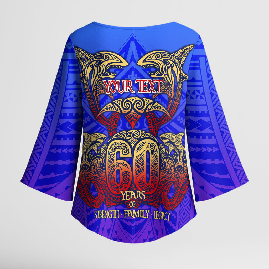 Personalized Polynesian 60th Birthday Kimono Sleeve Blouse Polynesian Tribal Art Vintage Ocean Pattern TS04 - Polynesian Pride