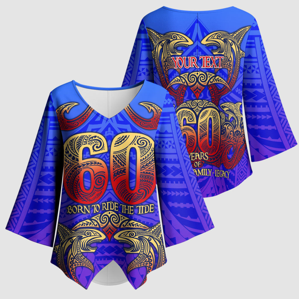 Personalized Polynesian 60th Birthday Kimono Sleeve Blouse Polynesian Tribal Art Vintage Ocean Pattern TS04 - Polynesian Pride
