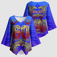 Personalized Polynesian 60th Birthday Kimono Sleeve Blouse Polynesian Tribal Art Vintage Ocean Pattern TS04 - Polynesian Pride