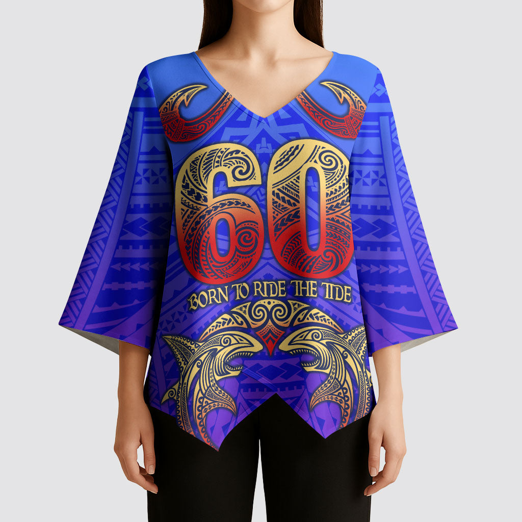 Personalized Polynesian 60th Birthday Kimono Sleeve Blouse Polynesian Tribal Art Vintage Ocean Pattern TS04 - Polynesian Pride